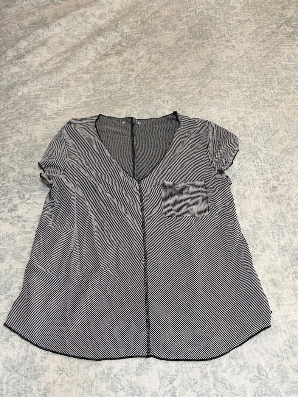 Striped V-Neck Women's Top in Black and White